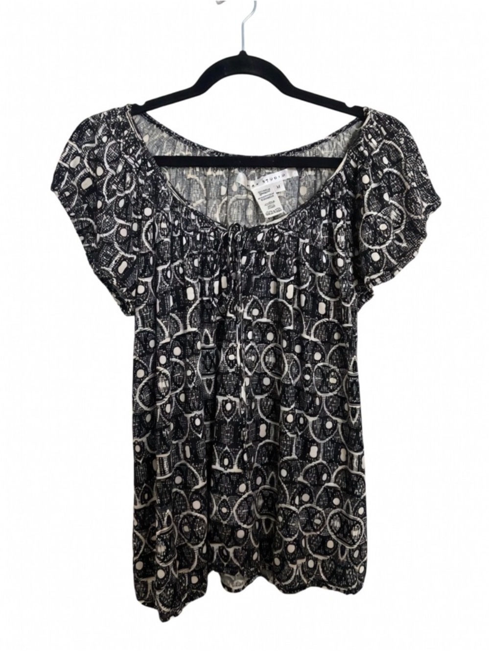 Black & White Geometric Peasant Blouse